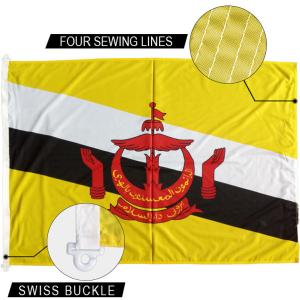 China Nation Brunei Flag 3x5' With Double Sided Hemming 100% Polyester Rope And Swiss Buckle factory