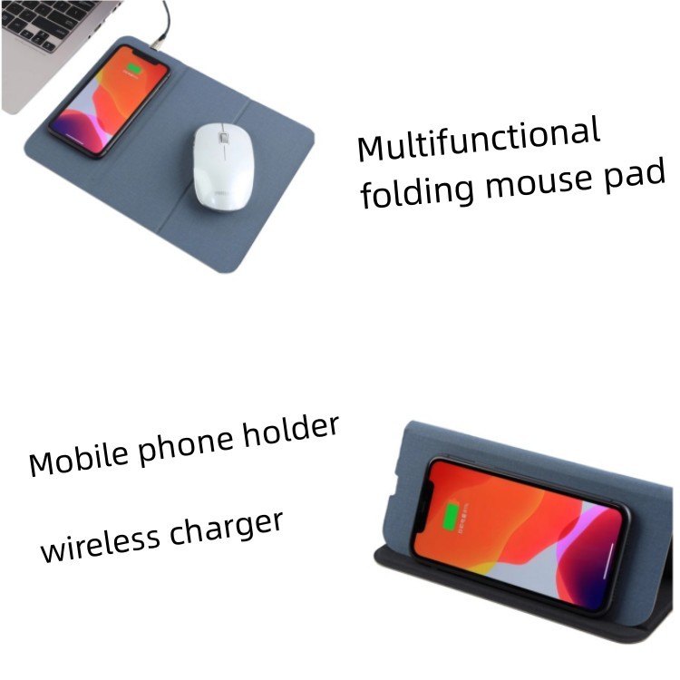 Multifunction Eco-Friendly Folding Phone Holder Mouse Mat RPET Wireless Charging Mouse Pad