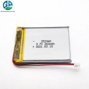 China Iec62133 252940 Lithium Polymer Battery Pack 260mah 3.7v factory