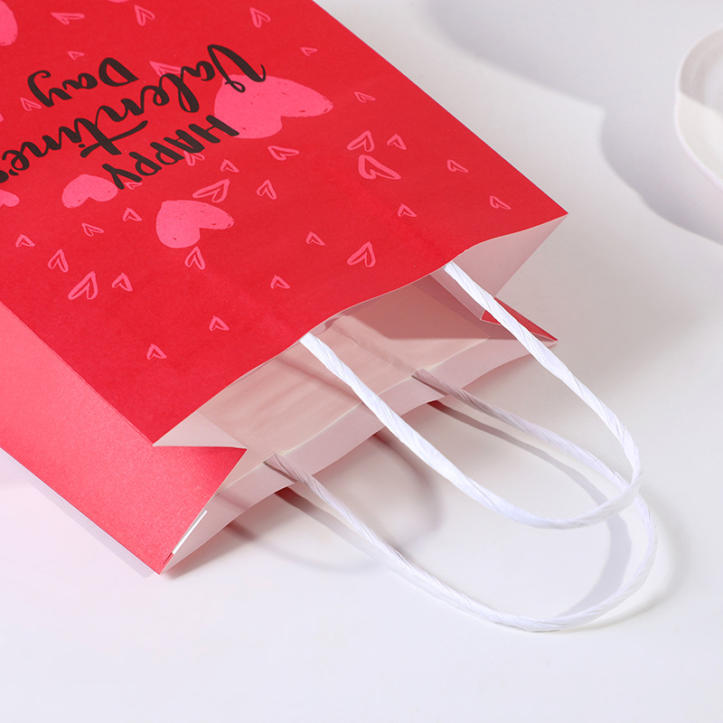 Valentine's Day Red Color Cmyk Gift Shopping Kraft Paper Bag Customized Custom Order
