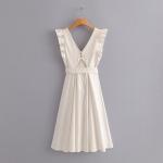 Elegant white linen maxi woman dress with bow