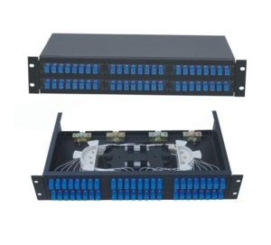 China 48 ports Rack-Mount 19'' 2U Fiber Optic Patch Panel for SC/UPC adapter terminal box black cold-roll steel sheet factory
