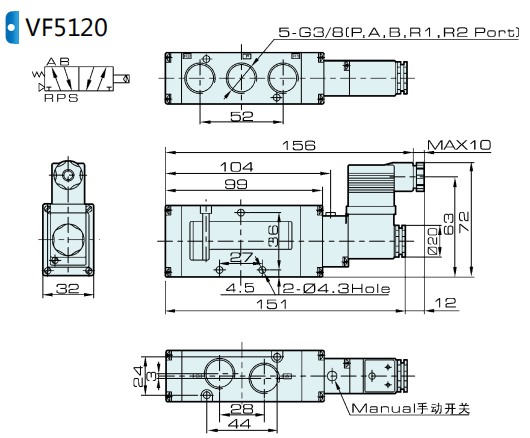 VF5120 SMC Type 5/2 Way Solenoid Pneumatic Valve 24V DC 220V AC