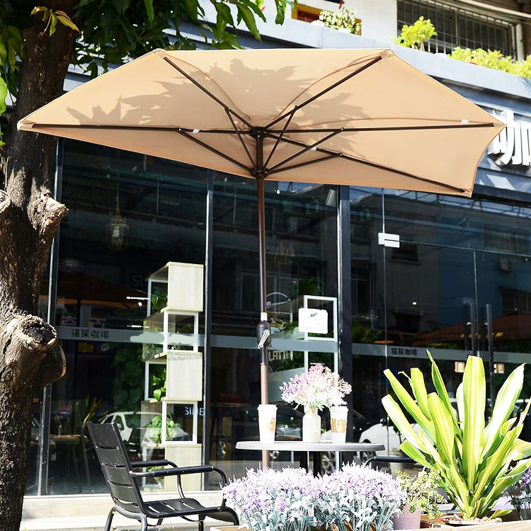 Bistro Outdoor Garden Patio Hand Crank Lift Umbrella 9*4.5*7.87 FT Half Round Sun Shade