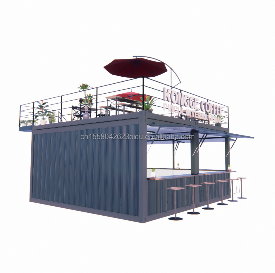 Prefabricated Pop up Container Restaurant Shop Street Food Kiosk with Galvanized Steel Square Tubes Design