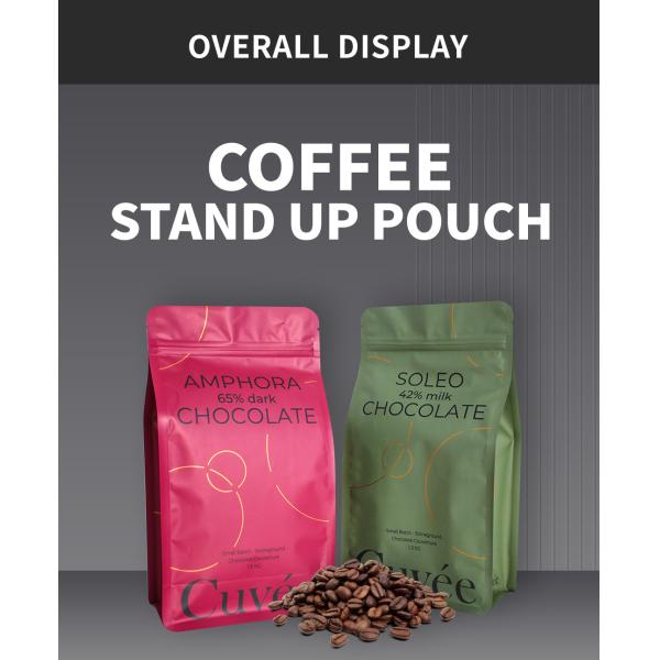 Matte Finish 16oz Coffee Packaging Bags Flat Bottom Pouch With Zipper