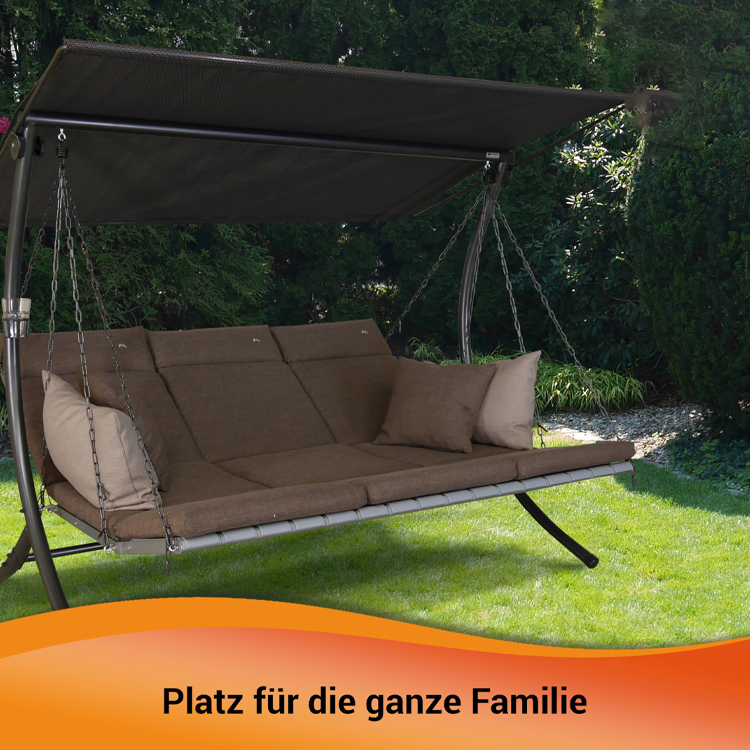 Garden Balcony Beach Pool 3-Seater Hammock with Metal Lounge Swinging Chair and Cushion