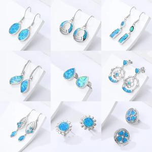 China Blue 925 Silver Sterling Opal Jewelry Minimalist Stone Earring OEM factory