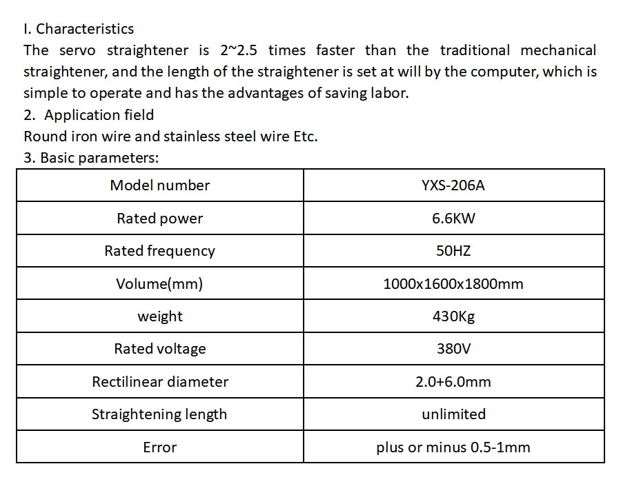 430KG Weight Servo Straightening Machine for Round and Stainless Steel Wire Cutting Line
