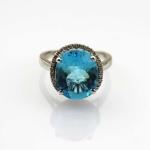 White Gold Plated 925 Silver Ring with Oval Blue Topaz Cubic Zircon (R265)