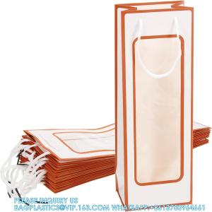 China Wine Gift Bags With Rope Handles, Paper Wine Tote Bag With Clear Window Wedding Birthday Christmas Party Supplies factory