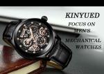 KINYUED oem waterproof custom logo leather fashion tourbillon skeleton wrist