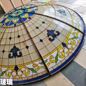 China Premium Stained Art Glass Dome Skylight Roof Architectural Antiques Stained Glass Domed Roof factory