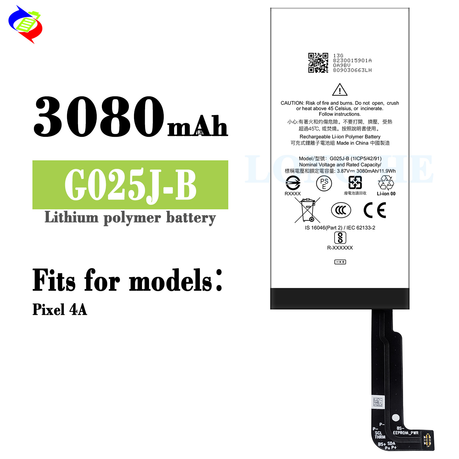 G025J-B Lithium Polymer Battery for Google Pixel 4A 3.87V 3080mAh Replacement Part