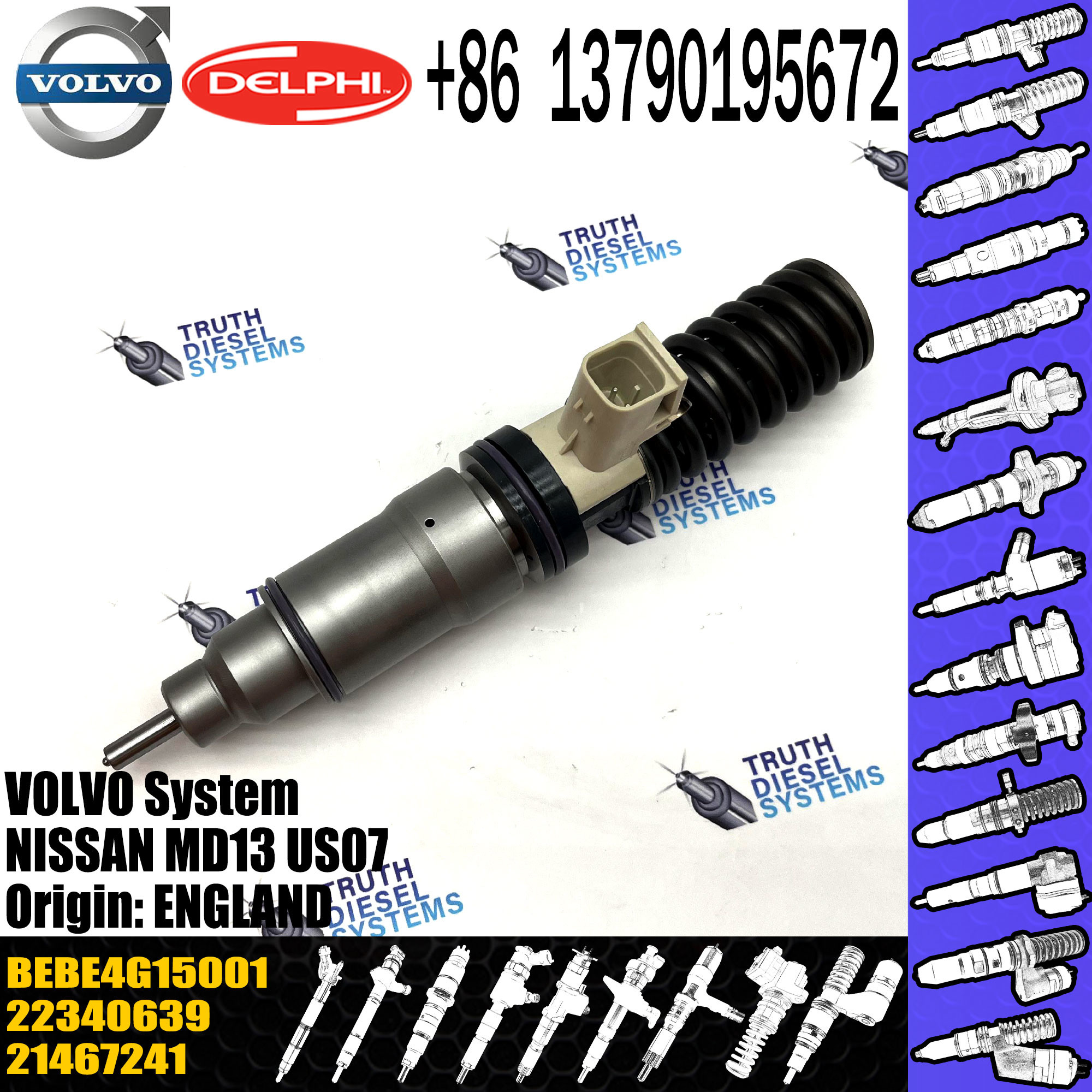 21467241 Common Rail Diesel Engine Parts Electronic Unit Fuel Injector Assembly BEBE4G15001