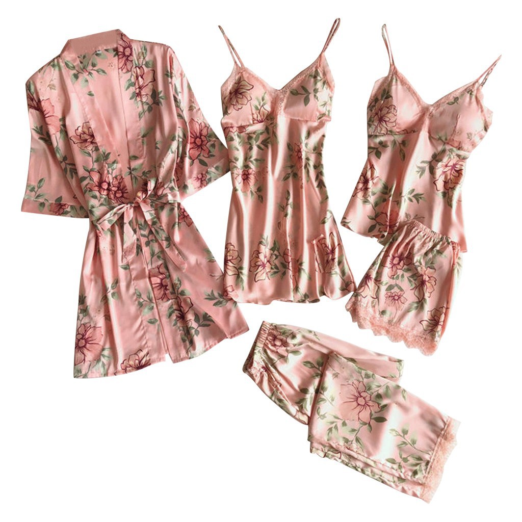 5 Pieces Women Sleepwear Lace Sexy Bodysuit Lingerie Plus Size Loose Comfortable