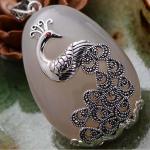 Sterling Silver Peafowl Style White Chalcedony Pendant Neclace (041001)