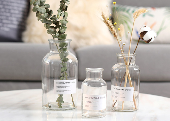 Transparent Round Glass Vase Elegant Feature Customized Service