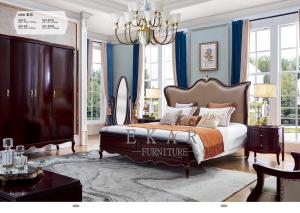 China King Size Leather Bedroom Furniture Simple Design Wooden Bed factory