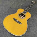 Custom OM Body Yellow Painting Acoustic Electric Guitar with SOLID ROSEWOOD Back