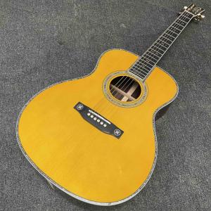 China Custom Solid Spruce OM Body Solid Rosewood Back Side Acoustic Electric Guitar Abalone Binding factory