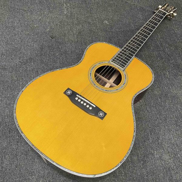 Custom OM Body Yellow Painting Acoustic Electric Guitar with SOLID ROSEWOOD Back