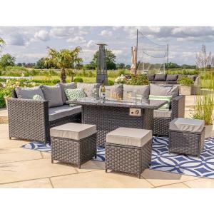 China Modular Furniture Wicker Rattan Outdoor Set with Fire Pit Table AJUNION Garden Design factory