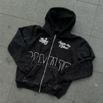 Custom Rhinestone Zip Up Hoodie 450 gsm Thick Heavy Weight Screen Printing Logo