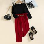 Children'S Outfit Sets Girls Solid Color Trousers Two Piece Worsted