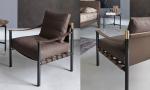 Flou Iko Fiberglass Arm Chair With Tubular Steel Frame / Leather Straps Back