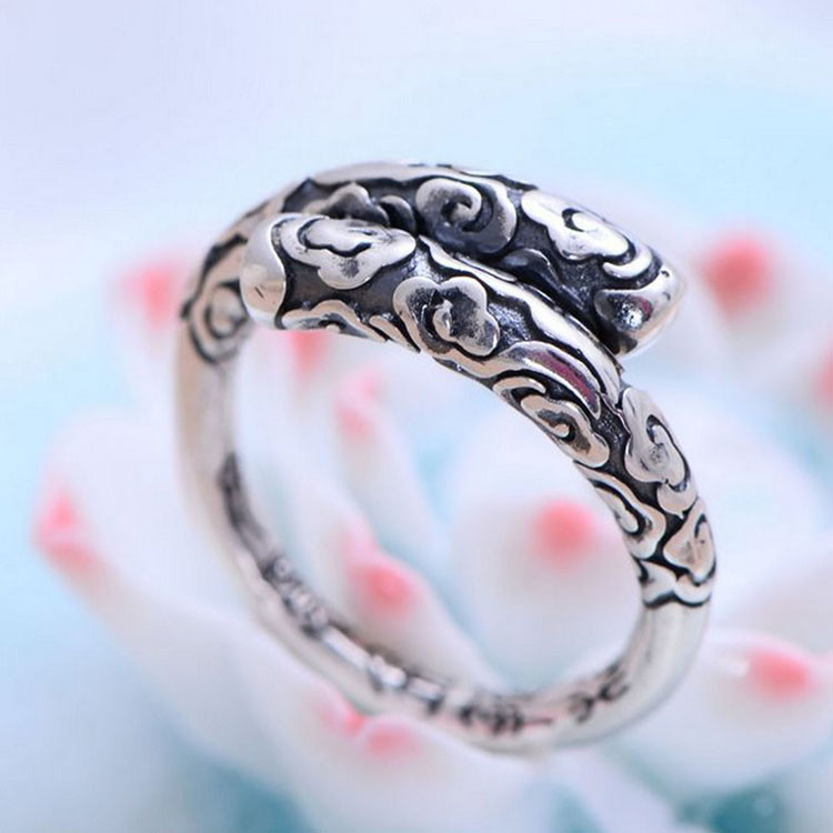Retro Sterling Silver Ring Vintage Golden Cudgel Adjustable Band Ring(XH054454W)