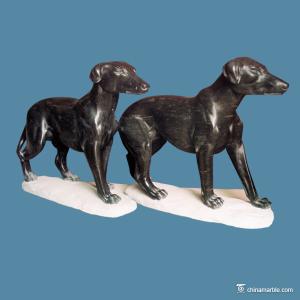 China Black Marble Stone Carving Sculpture Dog , Carved Stone Animal Figures factory