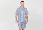 Anti Pilling Mens Luxury Sleepwear Woven Cotton Linen Yarn Dyed Pajamas Shorts