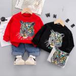Children'S 110cm 43.3in Spring And Autumn Tiger Print Suit Two Piece Pants Set