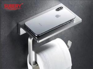 China SUS304 Wall Mounted Tissue Holder With Mobile Phone Shelf factory