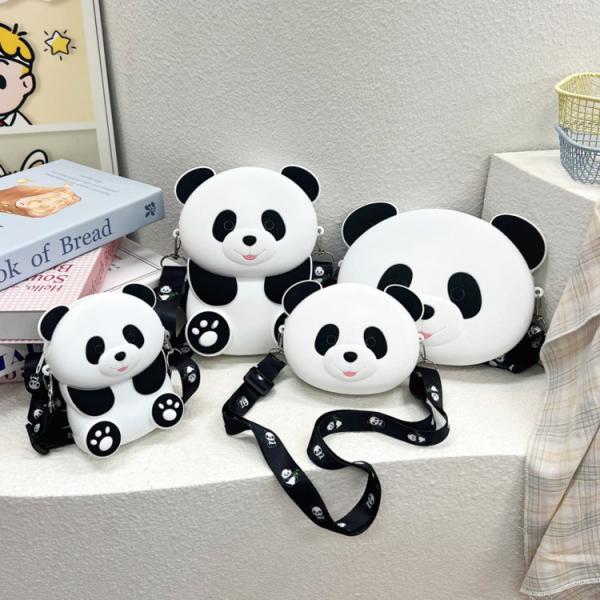 Panda Durable Compact Silicone Coin Bag With Zip Closure Crossbody Shoulder Bag Coin Wallet Bag School Office Supplies
