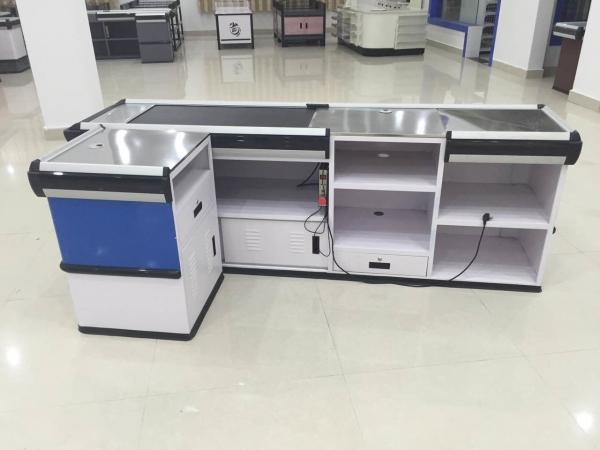 Full Metal Supermarket Conveyor Belt Checkout Counter Cashier Currency Desk