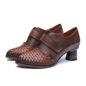 China S174 Factory autumn and winter new pointed toe woven leather handmade women's shoes fashion all-match Sen style literary factory