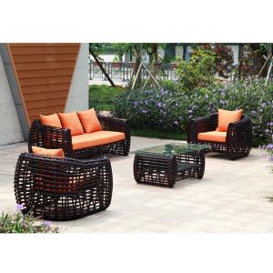 China Direct Supply Brown Rattan Garden Sofa Set With Glass Coffee Table For Outdoor Entertainment factory