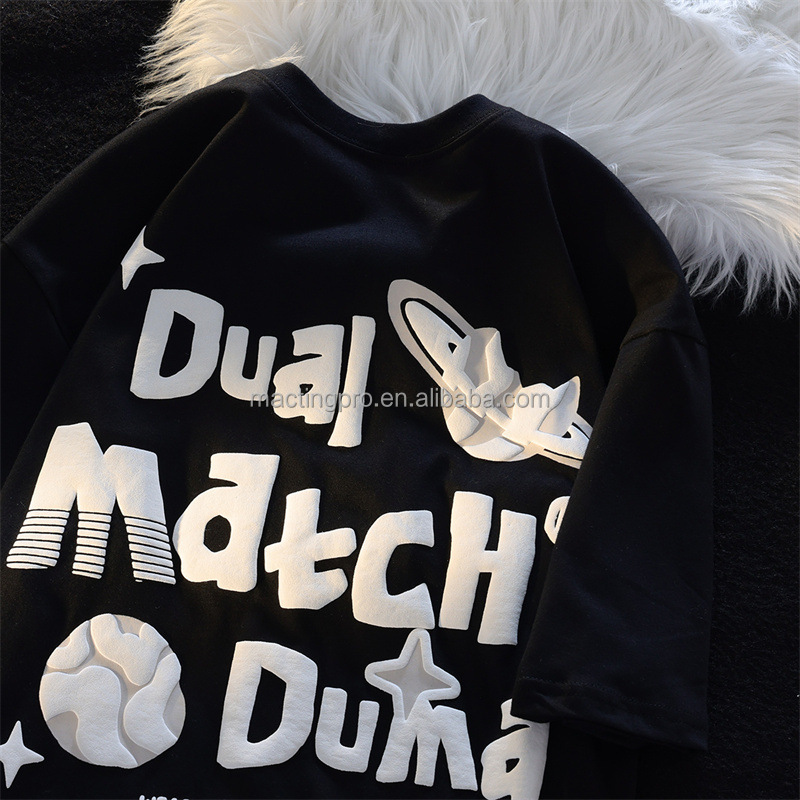 Men's Oversized Letter Puff Print T-Shirt with Needle Detection and Custom Print