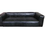 Vintage Genuine Black Leather Three Seater Sofa Wood Frame Broad Arms