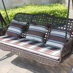 Outdoor Garden Patio Metal Frame Pe Rattan Double 3 Seat Hammock Swing with