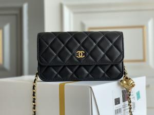 China Black Mini Coco Chanel WOC Clutch Handbags Wallet On A Chain CF20 factory
