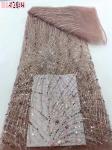 Top quality lilac handmade beaded lace embroidery african french lace fabric