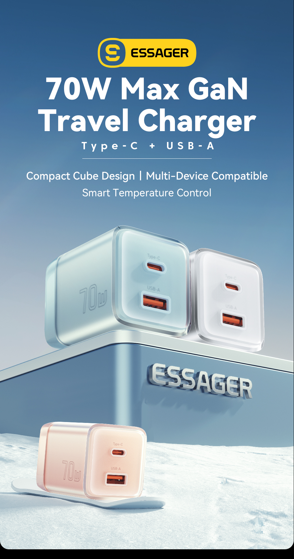 ESSAGER ES-CD42 Series GaN USB C Phone Charger Type C Charger 70W