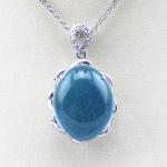 Sterling Silver Jewelry 14mmx17mm Dome Oval Blue Topaz Cubic Zirconia Pendant