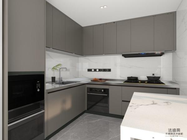 Fadior Brown Color Stainless Steel L-Shaped Kitchen Cabinets With Full-Height