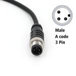 Straight PVC M12 3 Pin Male Connectors 2M Pre Assembled Unshielded Cable Black