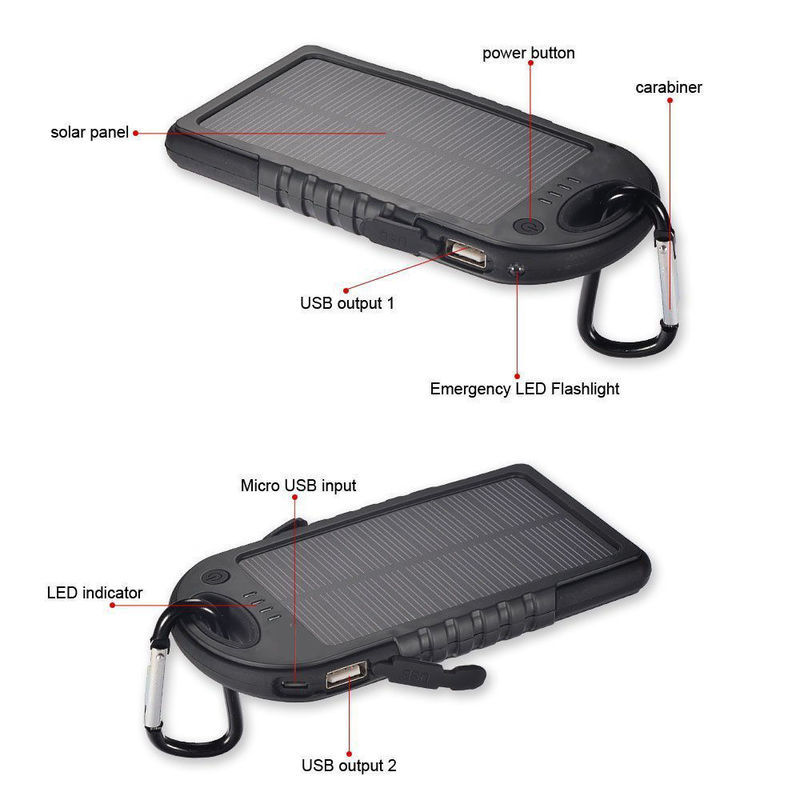5V2.1A 4000mAh Carabiner Keychain Solar Power Banks