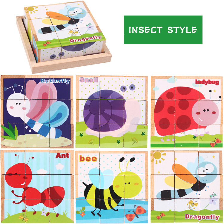 3D Wooden Building Blocks Educational Six Sided Cubes For Children